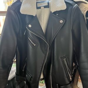 Faux Leather belted biker jacket